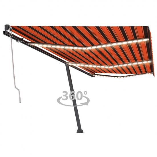 Narancssárga-barna szélérzékelős és LED-es napellenző 600x350cm