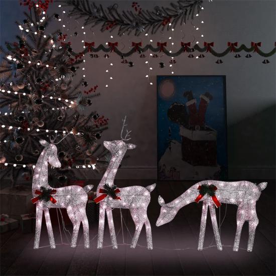 Meleg fehér/fehér hálós karácsonyi rénszarvas család 270x7x90cm