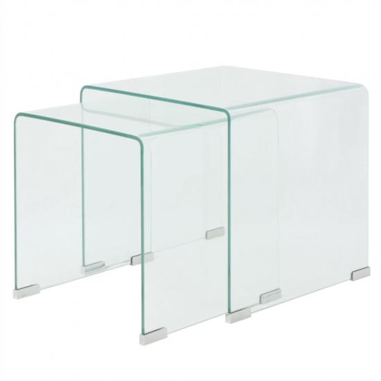Két részes egymásba rakható asztal szett edzett üvegből