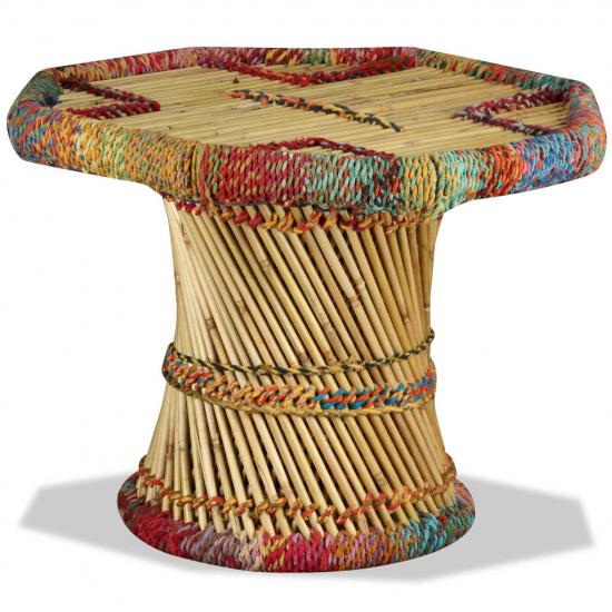 Bambusz dohányzóasztal sokszínű chindi mintával
