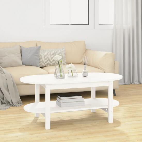 Fehér tömör fenyőfa dohányzóasztal 110 x 55 x 45 cm