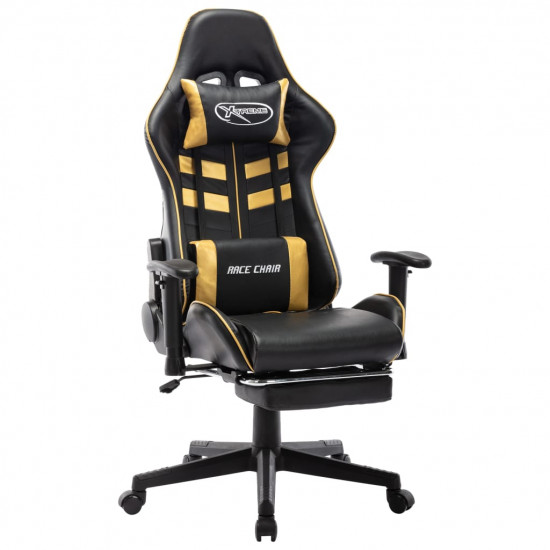 Fekete és aranyszínű műbőr gamer szék lábtámasszal