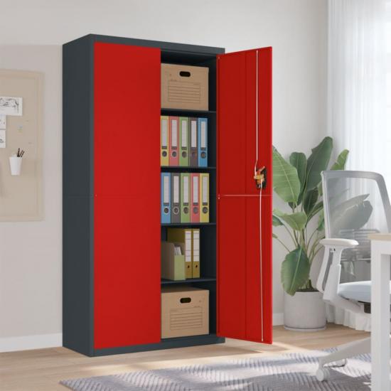 Antracitszürke-piros acél irattartó szekrény 90x40x180 cm