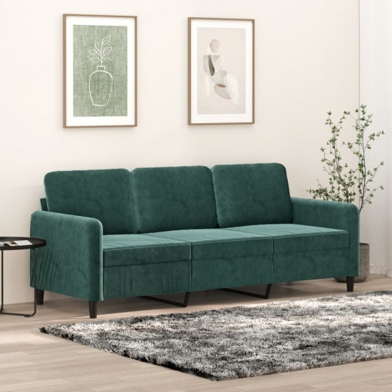 3 személyes sötétszöld bársony kanapé 180 cm