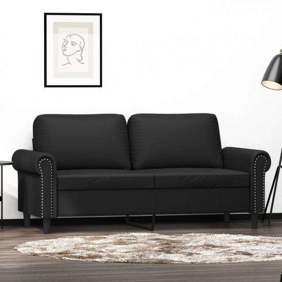 2 személyes fekete műbőr kanapé 140 cm