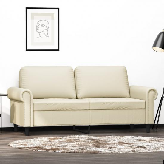 2 személyes krémszínű műbőr kanapé 140 cm