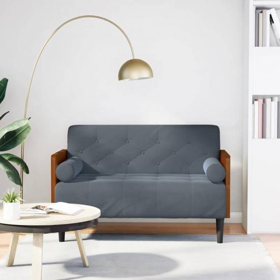 Sötétszürke bársony loveseat kanapé párnákkal 110 cm