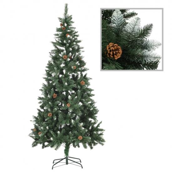 Műkarácsonyfa fenyőtobozokkal és fehér csillámmal 210 cm