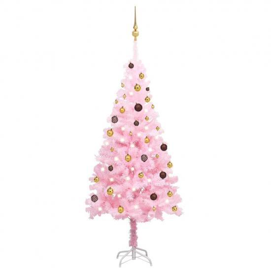 Rózsaszín PVC megvilágított műkarácsonyfa gömb szettel 180 cm