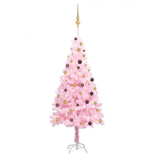 Rózsaszín PVC megvilágított műkarácsonyfa gömb szettel 210 cm