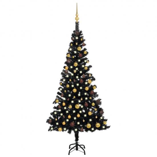 Fekete PVC megvilágított műkarácsonyfa gömb szettel 180 cm