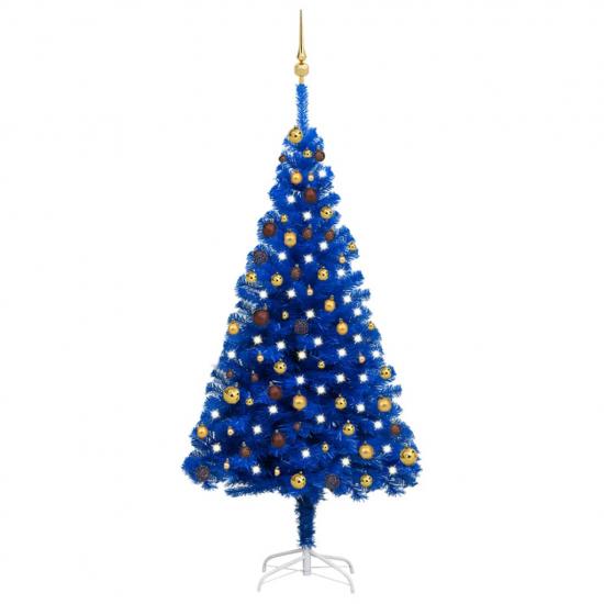 Kék PVC megvilágított műkarácsonyfa gömb szettel 180 cm