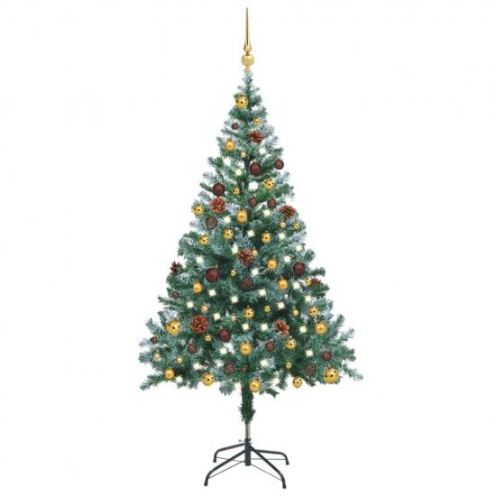 Zúzmarás megvilágított karácsonyfa gömb szettel/tobozzal 150 cm