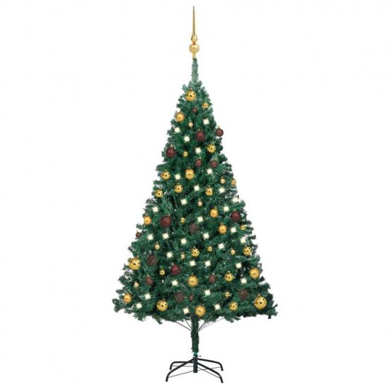 Zöld PVC megvilágított műkarácsonyfa gömb szettel 150 cm