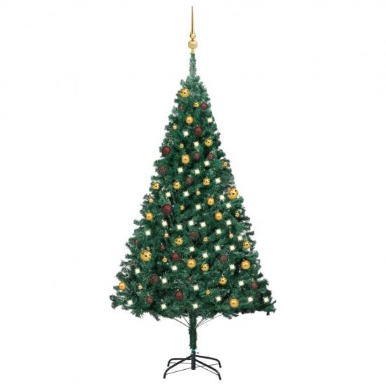 Zöld PVC megvilágított műkarácsonyfa gömb szettel 180 cm