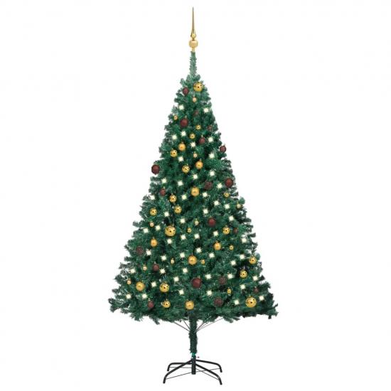 Zöld PVC megvilágított műkarácsonyfa gömb szettel 210 cm