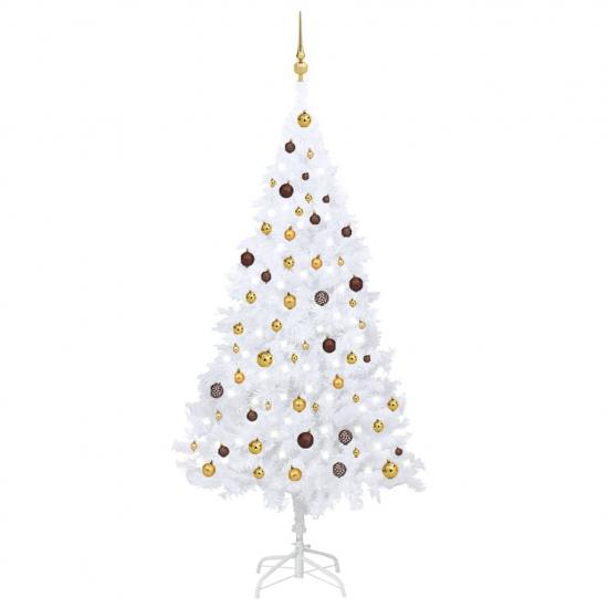 Fehér PVC megvilágított műkarácsonyfa gömb szettel 210 cm