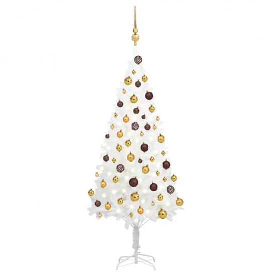 Fehér megvilágított műkarácsonyfa gömb szettel 120 cm
