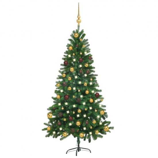 Zöld megvilágított műkarácsonyfa gömb szettel 150 cm