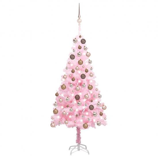Rózsaszín PVC megvilágított műkarácsonyfa gömb szettel 120 cm