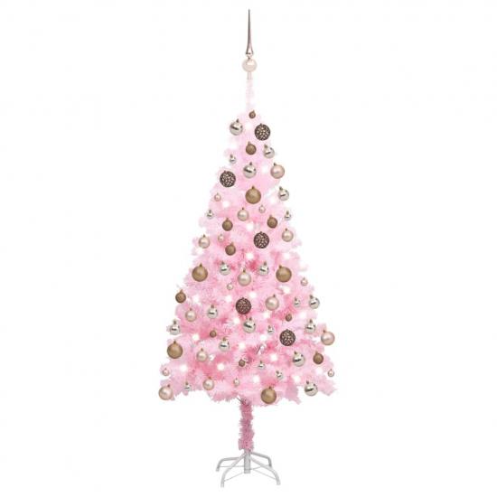 Rózsaszín PVC megvilágított műkarácsonyfa gömb szettel 150 cm