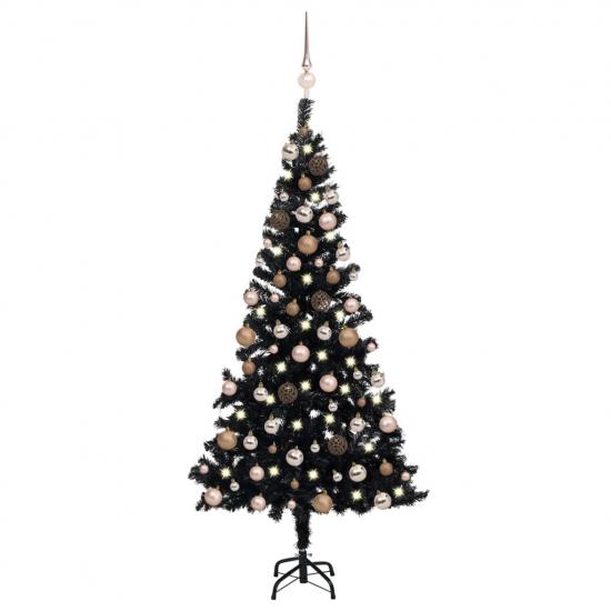 Fekete PVC megvilágított műkarácsonyfa gömb szettel 120 cm