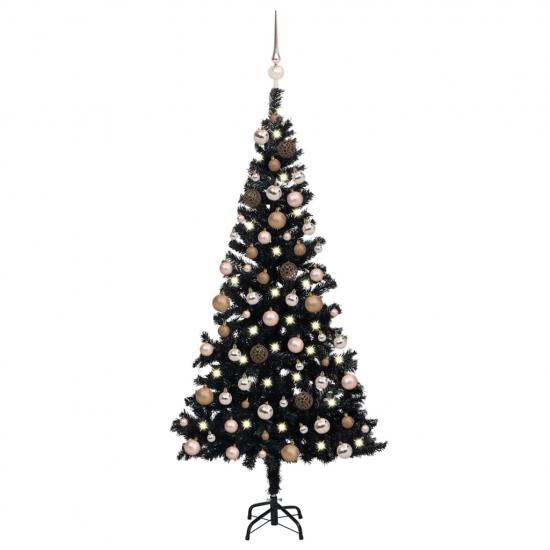 Fekete PVC megvilágított műkarácsonyfa gömb szettel 150 cm