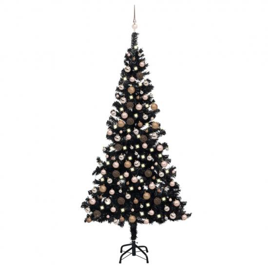 Fekete PVC megvilágított műkarácsonyfa gömb szettel 210 cm