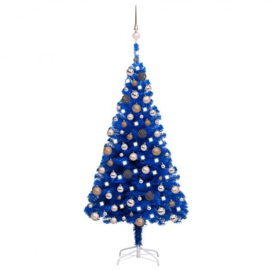 Kék PVC megvilágított műkarácsonyfa gömb szettel 180 cm