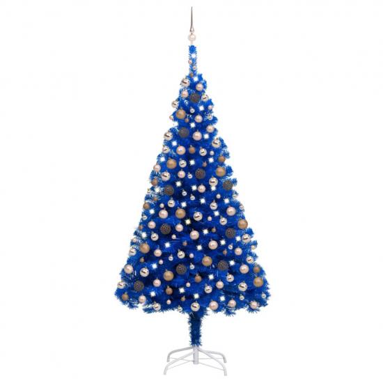 Kék PVC megvilágított műkarácsonyfa gömb szettel 210 cm