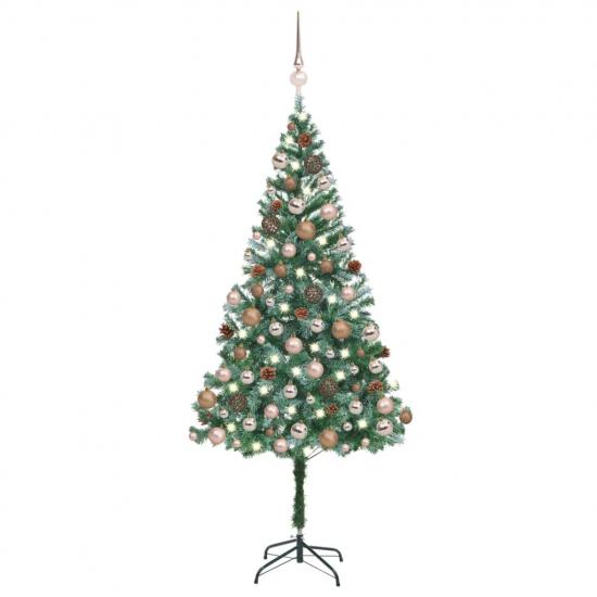 Megvilágított műkarácsonyfa gömb szettel és tobozzal 180 cm