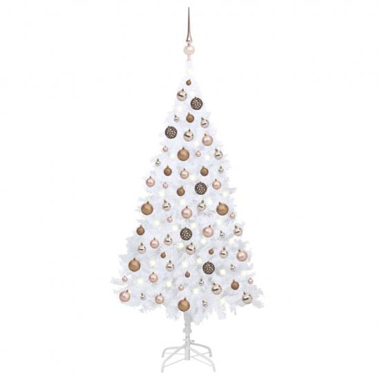 Fehér PVC megvilágított műkarácsonyfa gömb szettel 150 cm