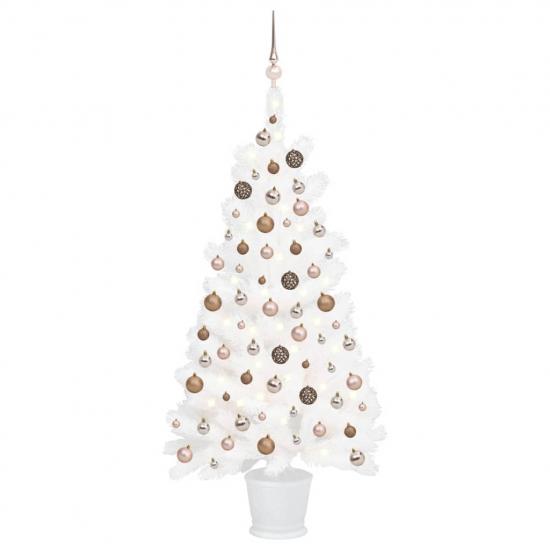 Fehér megvilágított műkarácsonyfa gömb szettel 90 cm