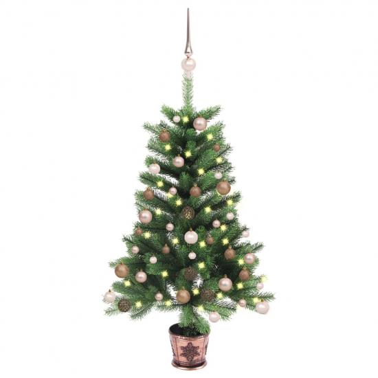 Zöld megvilágított műkarácsonyfa gömb szettel 65 cm