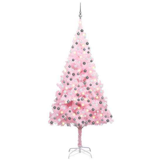Rózsaszín PVC megvilágított műkarácsonyfa gömb szettel 240 cm