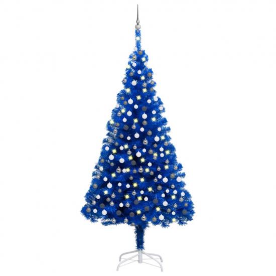 Kék PVC megvilágított műkarácsonyfa gömb szettel 210 cm