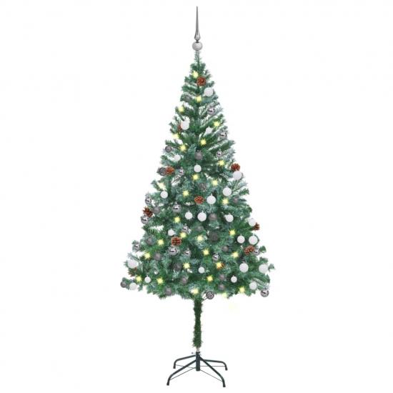 Megvilágított műkarácsonyfa gömb szettel és tobozzal 180 cm