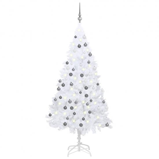 Fehér PVC megvilágított műkarácsonyfa gömb szettel 150 cm