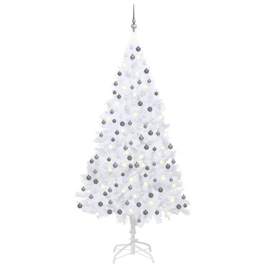 Fehér PVC megvilágított műkarácsonyfa gömb szettel 210 cm