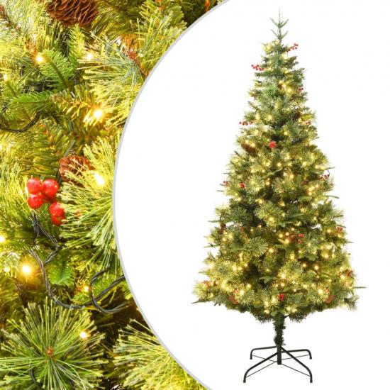 Zöld PVC és PE megvilágított karácsonyfa fenyőtobozzal 120 cm