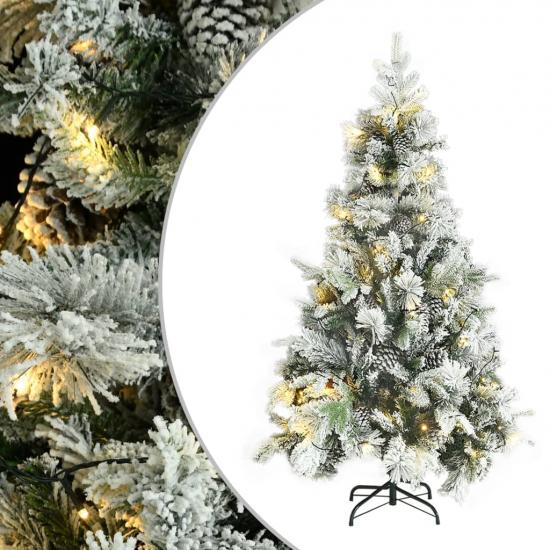 PVC és PE megvilágított karácsonyfa hóval/fenyőtobozzal 195 cm