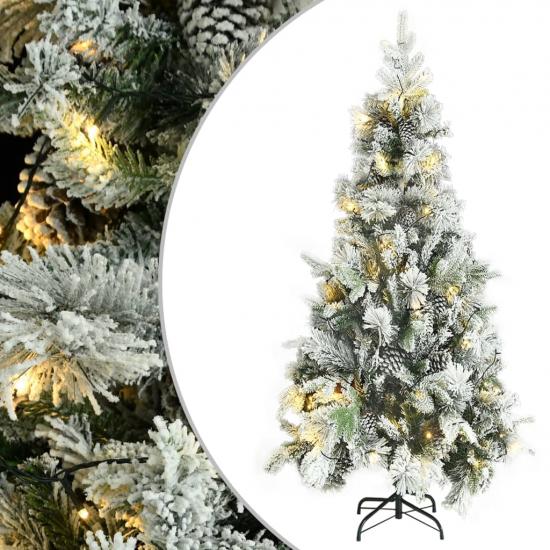 PVC és PE megvilágított karácsonyfa hóval/fenyőtobozzal 225 cm
