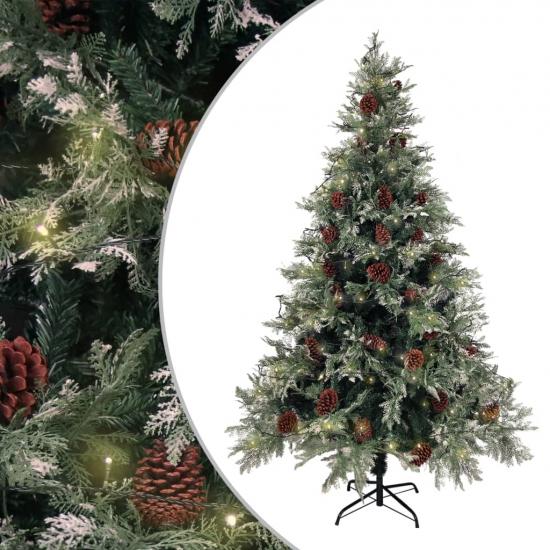 Zöld-fehér PVC és PE megvilágított karácsonyfa tobozzal 120 cm