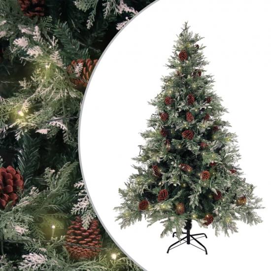 Zöld-fehér PVC és PE megvilágított karácsonyfa tobozzal 150 cm