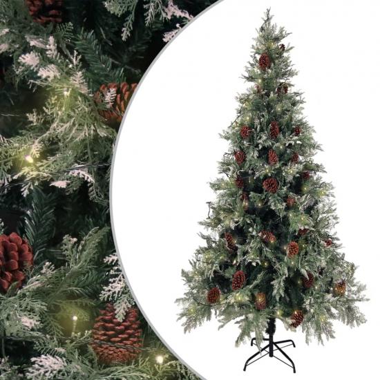 Zöld-fehér PVC és PE megvilágított karácsonyfa tobozzal 225 cm