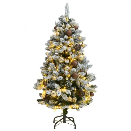 Csuklópántos műkarácsonyfa 150 LED-del és gömbökkel 150 cm