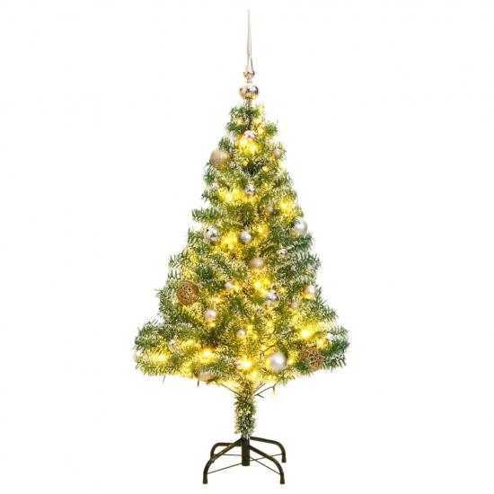 Műkarácsonyfa 150 LED-del, gömbszettel és hópehellyel 150 cm