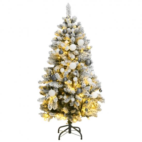 Csuklópántos műkarácsonyfa 150 LED-del és gömbökkel 120 cm