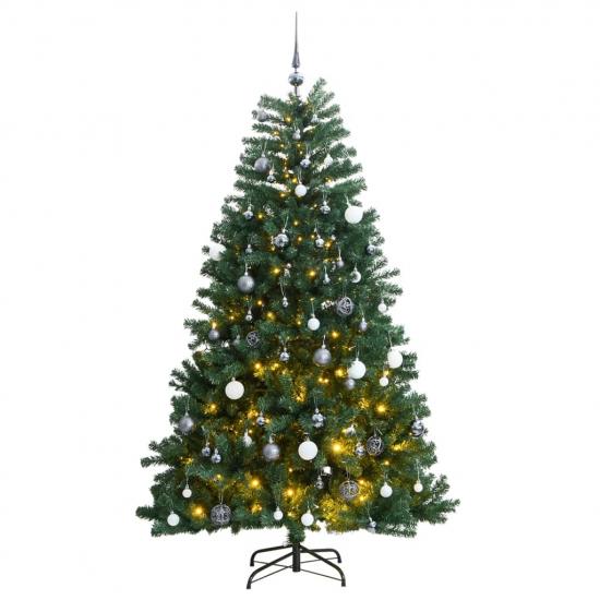 Csuklópántos műkarácsonyfa 300 LED-del és gömbökkel 240 cm
