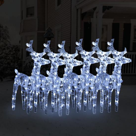 6 db akril karácsonyi rénszarvas 240 hideg fehér LED-del